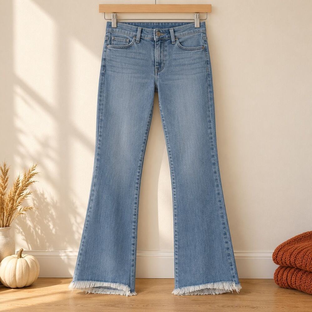 J Brand Sallie Mid-Rise Bootcut Light Wash Raw Hem Jeans 24
